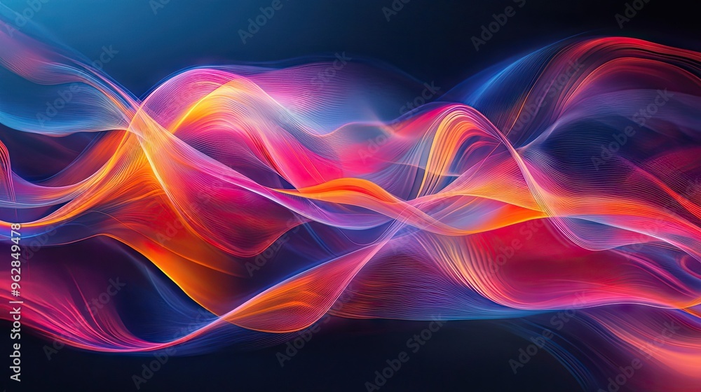 Poster abstract dynamic waves with a modern touch, showcasing flowing curves and vibrant colors for a visua