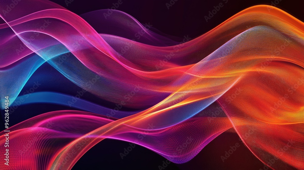 Poster abstract dynamic waves with a modern touch, showcasing flowing curves and vibrant colors for a visua