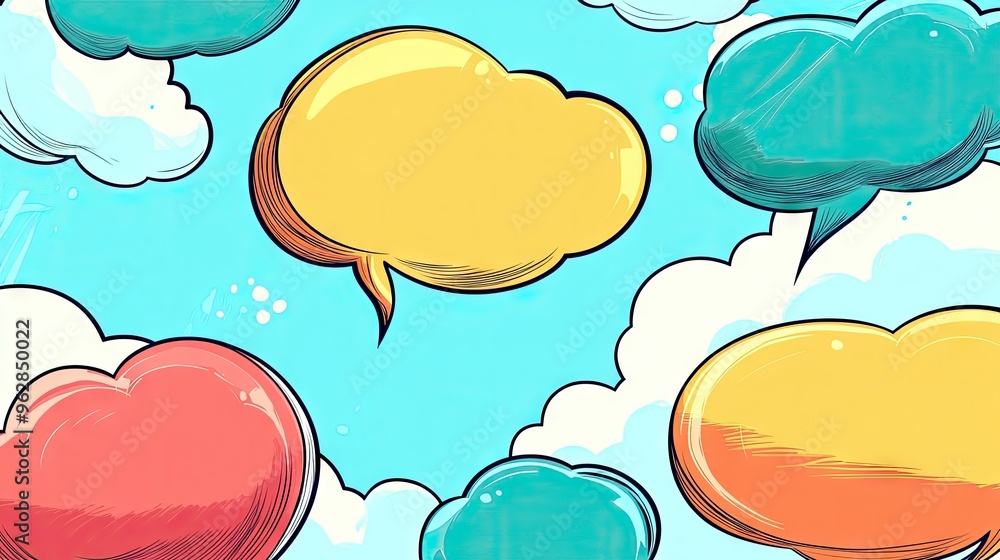 Poster cartoon-style speech bubble and message box illustrations with outline doodle designs and empty text