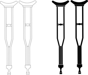 Crutches Orthopedic Support Illustration - Outline and Silhouette Versions