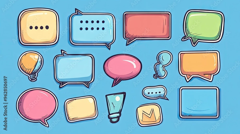 Aufkleber collection of balloon-style speech bubbles and message boxes with outline designs and space for text
