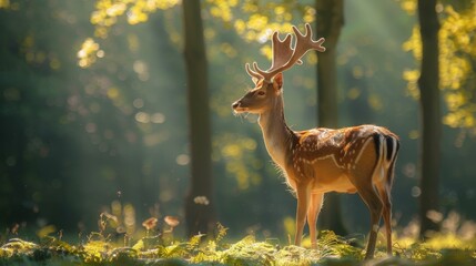 Fototapeta premium Majestic Deer in a Sunlit Forest