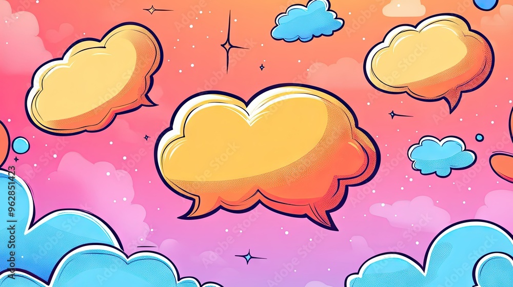 Poster creative speech bubble and message box illustrations in cartoon outline style with blank areas for t