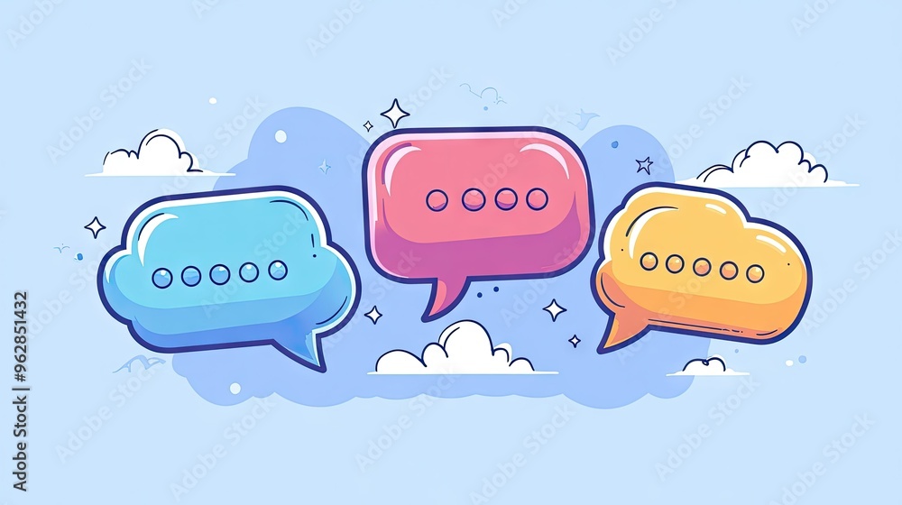 Poster creative speech bubble and message box illustrations in cartoon outline style with blank areas for t