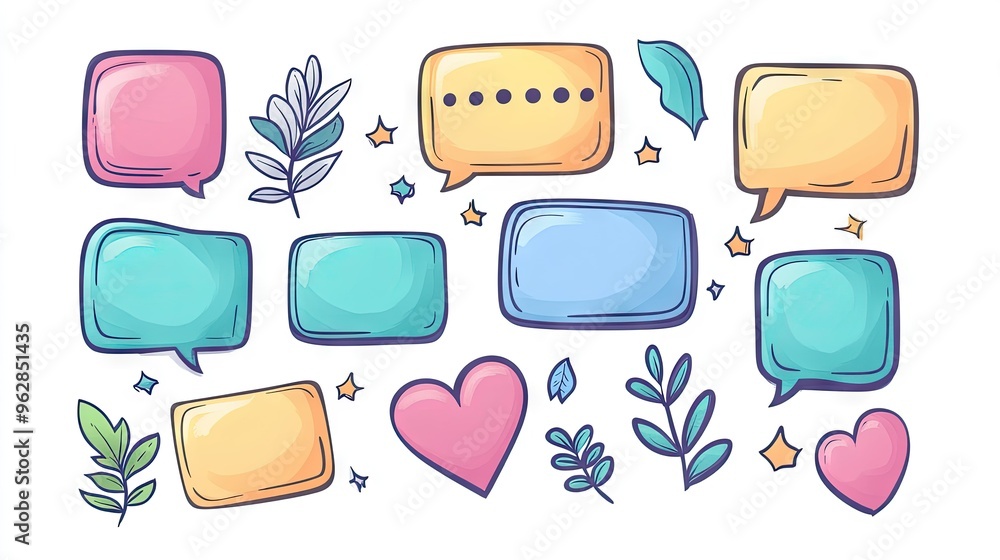 Poster creative speech bubble and message box illustrations in cartoon outline style with blank areas for t
