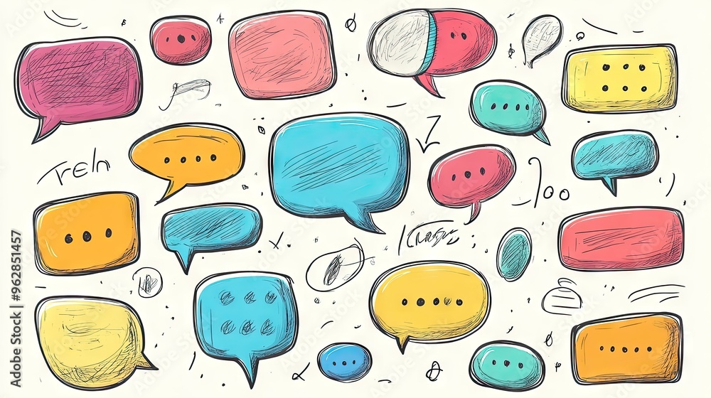 Aufkleber doodle-style speech bubble text boxes and message balloons with empty areas for your text. great for