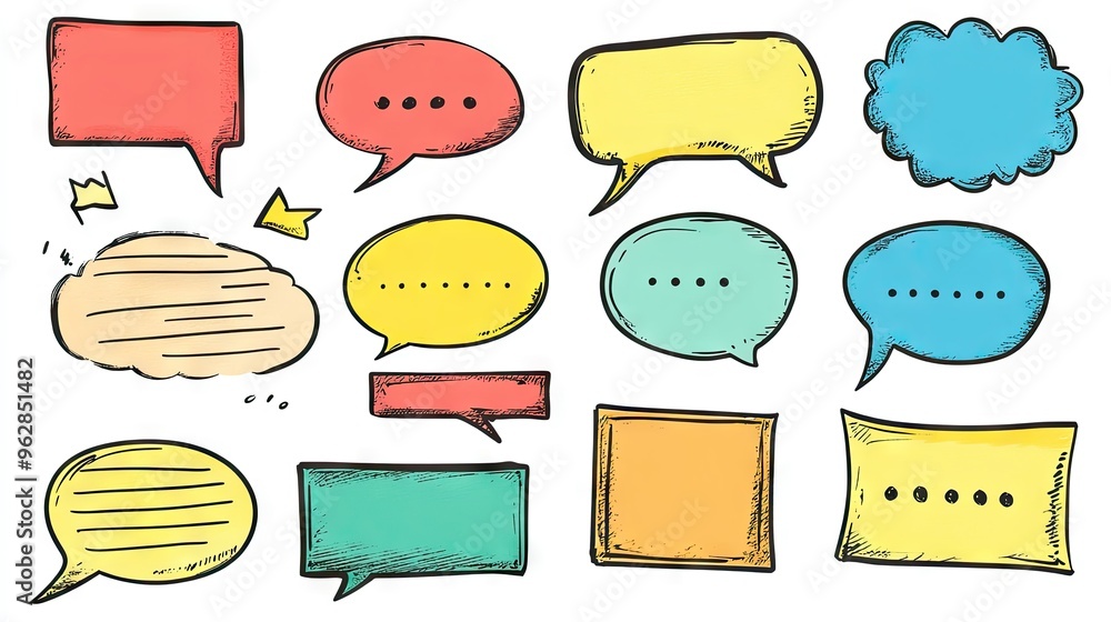 Aufkleber doodle-style speech bubble text boxes and message balloons with empty areas for your text. great for