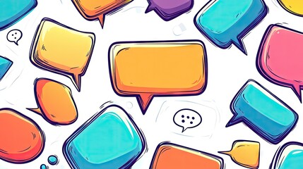 Creative speech bubble and message box illustrations in cartoon outline style with blank areas for text. Ideal for chat and messaging design projects.
