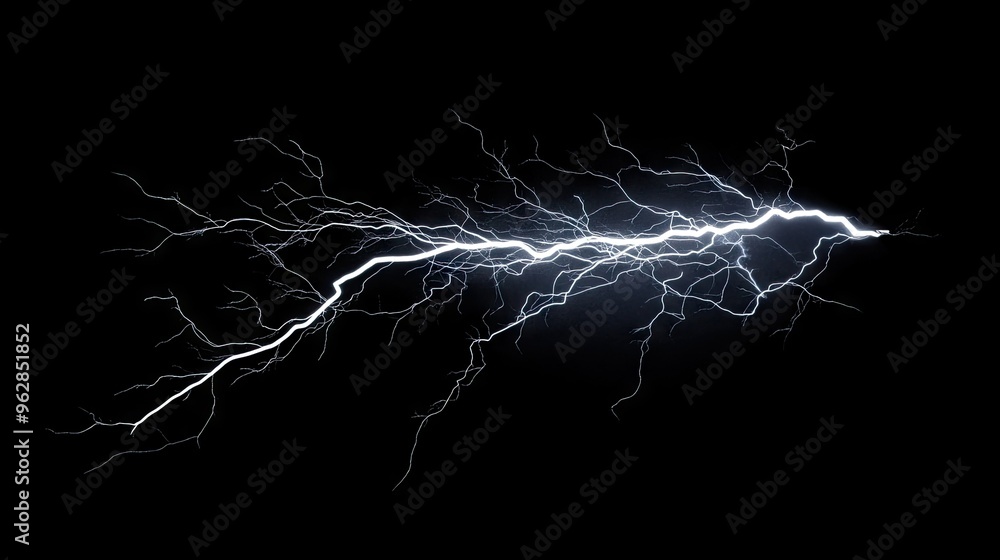 Poster dynamic lightning bolt with branching extensions, isolated on a black backdrop, highlighting the for