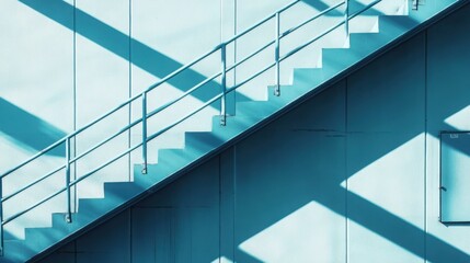 Obraz premium sharp geometric shadows cast on a light blue wall by a metal structure