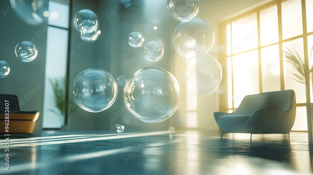 Poster elegant room with floating, translucent chat bubbles creating a dynamic, high-tech scene. ideal for 