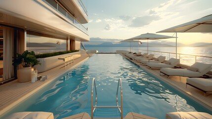 Fototapeta premium Luxury Yacht with Swimming Pool and Ocean View