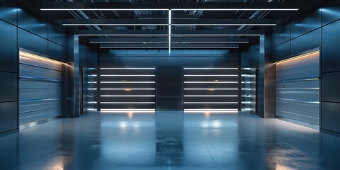 Fototapeta premium A modern storage room, dark. Generative AI.