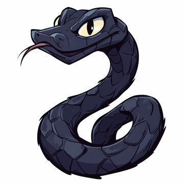 recommend clip art: A cartoon illustration of a black snake with yellow eyes and a forked tongue.