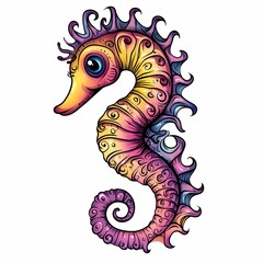 Obraz premium A colorful, cartoon-style illustration of a seahorse with a whimsical, swirling pattern.