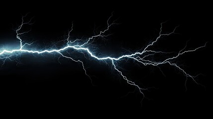 Lightning bolt with detailed branching isolated on a dark background, highlighting the intense and electrifying effect of natural lightning strikes.