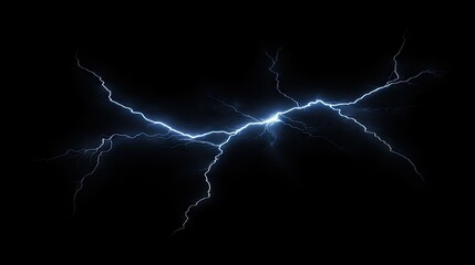 Lightning bolt with detailed branching isolated on a dark background, highlighting the intense and electrifying effect of natural lightning strikes.