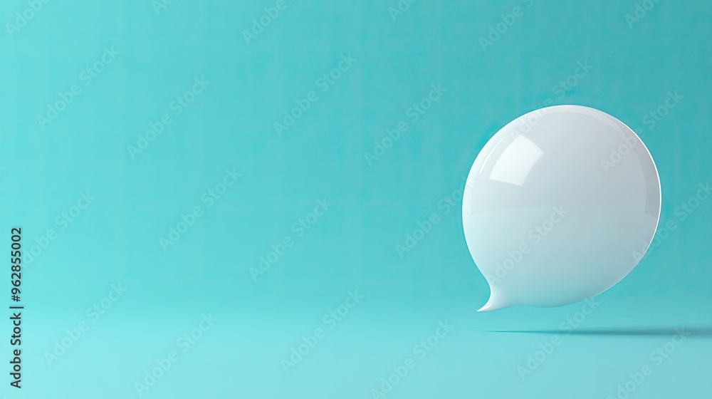 Poster minimalistic 3d white speech bubble with a smooth blue background, ideal for showcasing dialogue, te