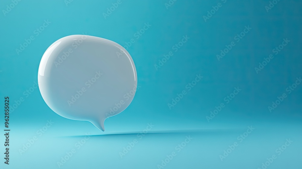 Poster minimalistic 3d white speech bubble with a smooth blue background, ideal for showcasing dialogue, te
