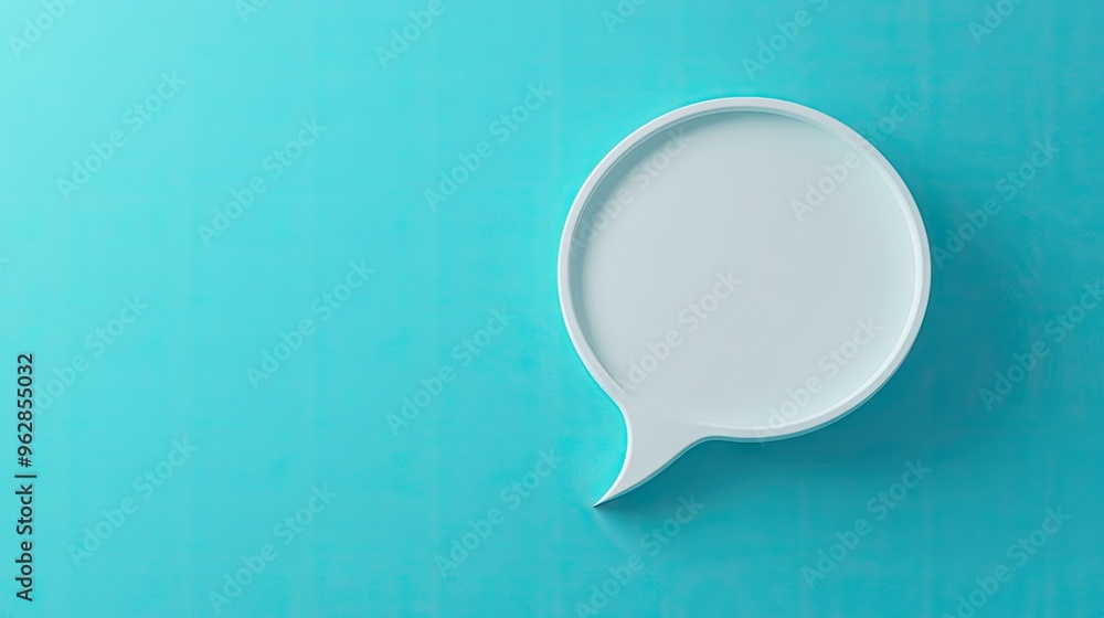 Poster minimalistic 3d white speech bubble with a smooth blue background, ideal for showcasing dialogue, te