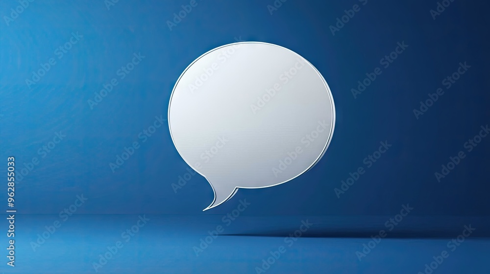 Poster modern 3d speech bubble in white floating on a deep blue background, ideal for digital communication