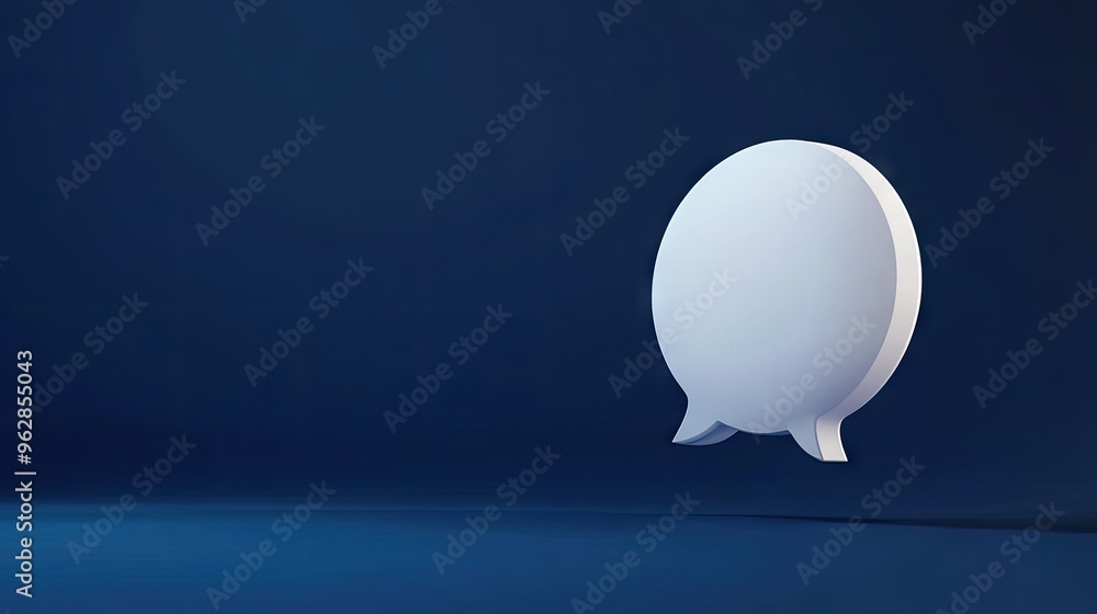 Poster modern 3d speech bubble in white floating on a deep blue background, ideal for digital communication
