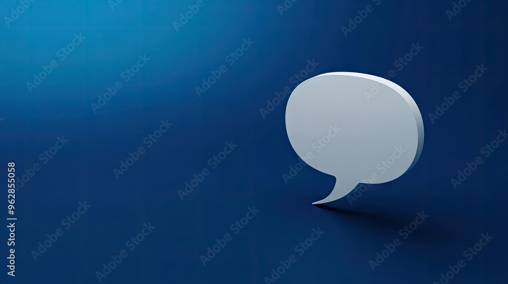 Poster modern 3d speech bubble in white floating on a deep blue background, ideal for digital communication
