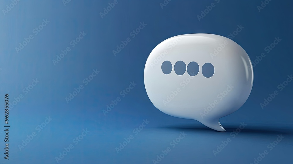 Poster modern 3d white chat bubble with a rich blue background, creating a sleek and professional look for 