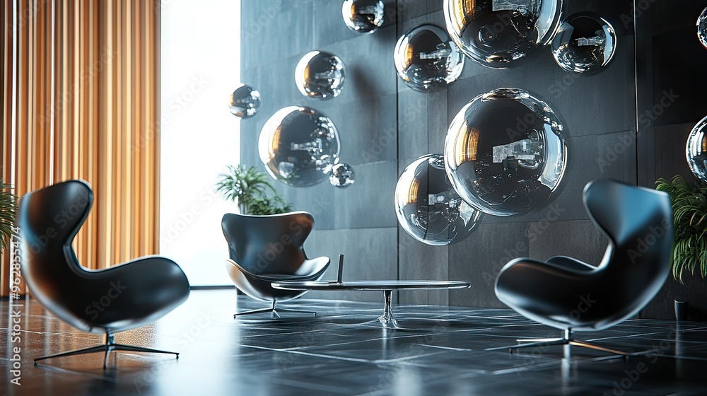 Poster modern room with a group of glossy, floating chat bubbles, reflecting a cutting-edge approach to dig