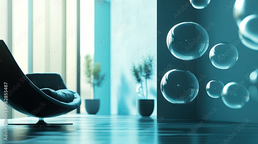 Poster modern room with a group of glossy, floating chat bubbles, reflecting a cutting-edge approach to dig