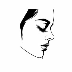 A black and white illustration of a woman's face in profile, with her eyes closed and lips parted.