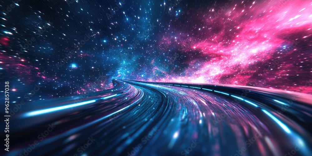 Poster abstract new age space background intergalactic highway space travel in 3d cartoon rendering