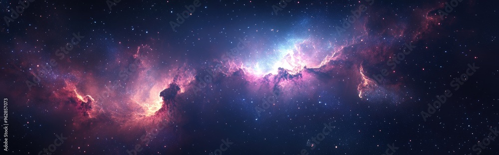 Poster Digital universe art illustration of a nebula galaxy in outer space presented as a 3D cartoon rendering