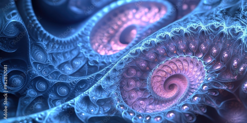 Poster abstract fractal background in a 3d cartoon rendering modern art featuring futuristic wavy fractal d