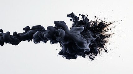 Abstract Black Ink Swirl Explosion on White Background