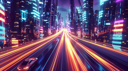 Fototapeta premium Neon Cityscape A Futuristic Highway at Night