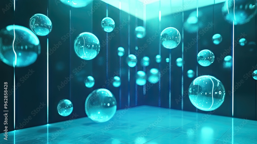 Poster stylish room with a collection of shiny chat bubbles floating and shimmering, ideal for illustrating