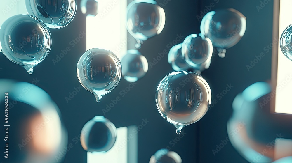 Poster stylish room with a collection of shiny chat bubbles floating and shimmering, ideal for illustrating