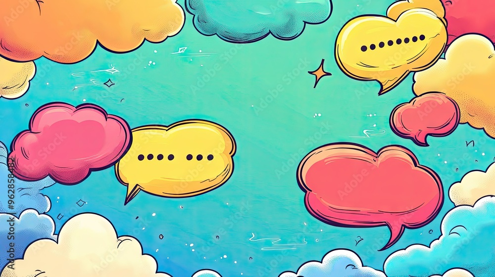 Poster stylized speech bubble text boxes and message balloons in doodle style with space for your text. ide