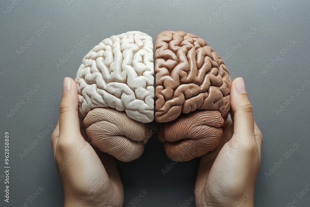 Poster neuronal implants neurocircuitry realistic photograph of hands holding a brain symbolizing intellect