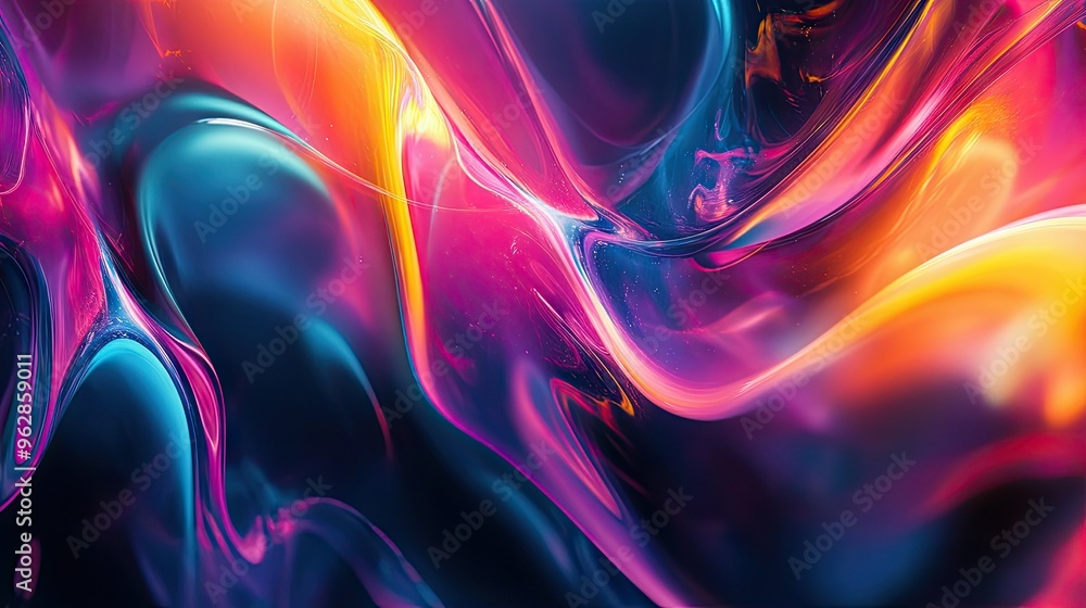 Poster vibrant, moving abstract background with colorful, flowing shapes creating a dynamic effect, ideal f