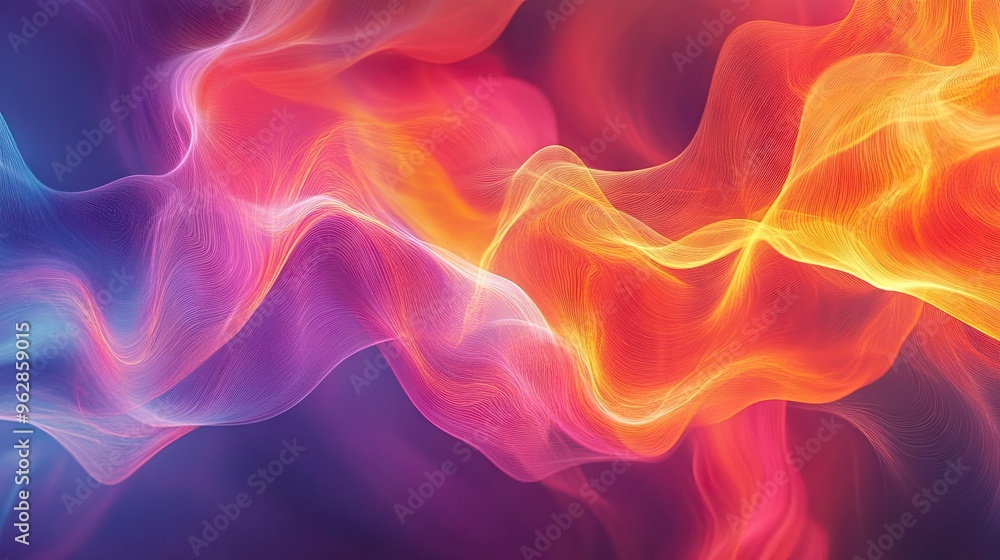 Poster vibrant, moving abstract background with colorful, flowing shapes creating a dynamic effect, ideal f