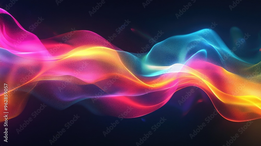 Poster vibrant, moving abstract background with colorful, flowing shapes creating a dynamic effect, ideal f