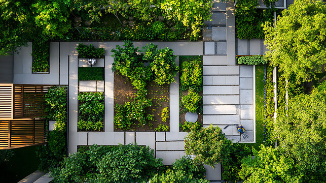Garden with self-maintaining plant systems where drones monitor plant health and watering needs and a smart fence provides both security and climate control