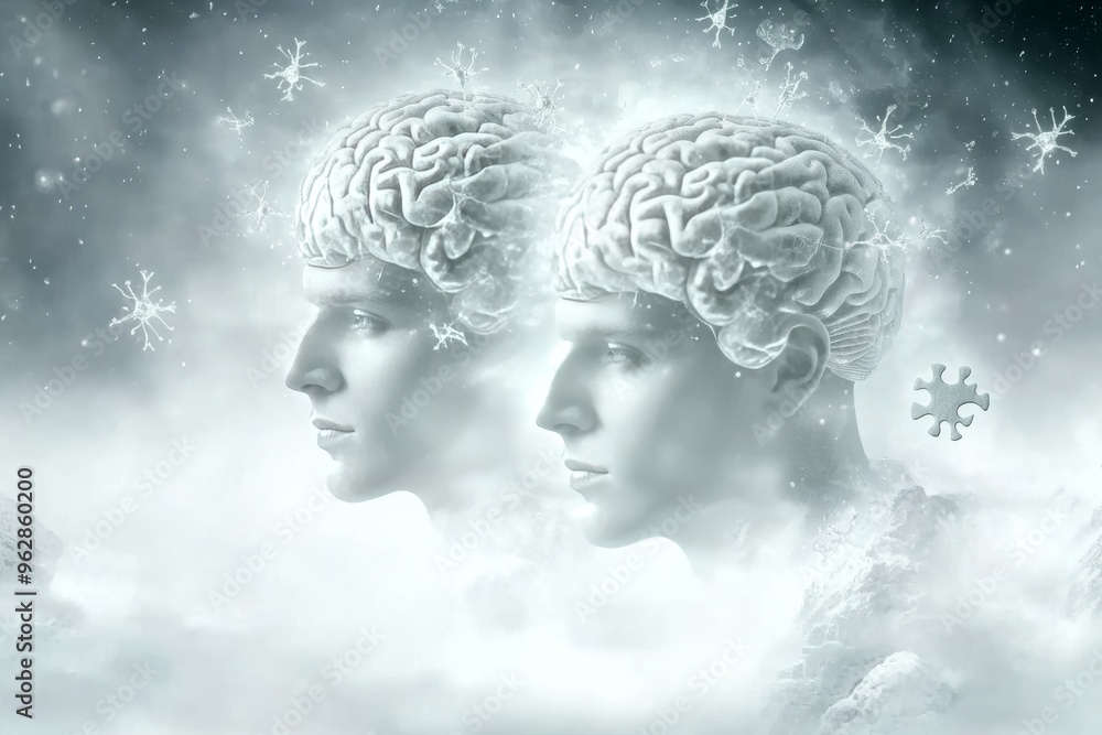 Poster neuronal energy neuroanatomy ethereal brains in clouds representing abstract thought processes and d