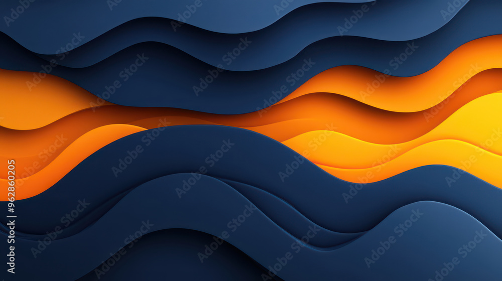 Canvas Prints Abstract dark blue and orange wavy lines design on dark background with copy space for text