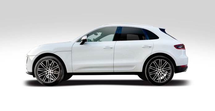 Porsche Macan SUV car side view isolated on white background	
