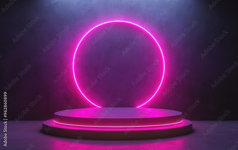 Poster Minimalist 3D rendering or illustration of circular podiums