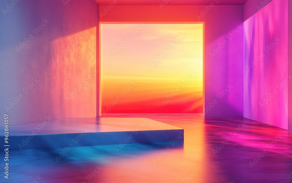 Poster richly textured gradient walls and platforms sunlit interior background 3d rendering