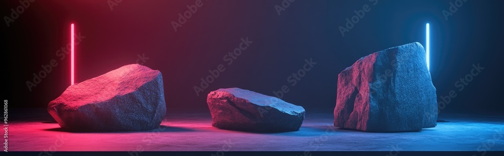 Aufkleber Abstract geometric stone and rock shapes create a minimalist background ideal for podium display or showcase rendered in 3D
